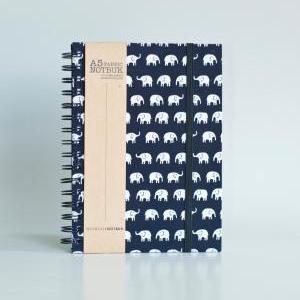 A5 Elephants Fabric Wrapped Notebook With Elastic..