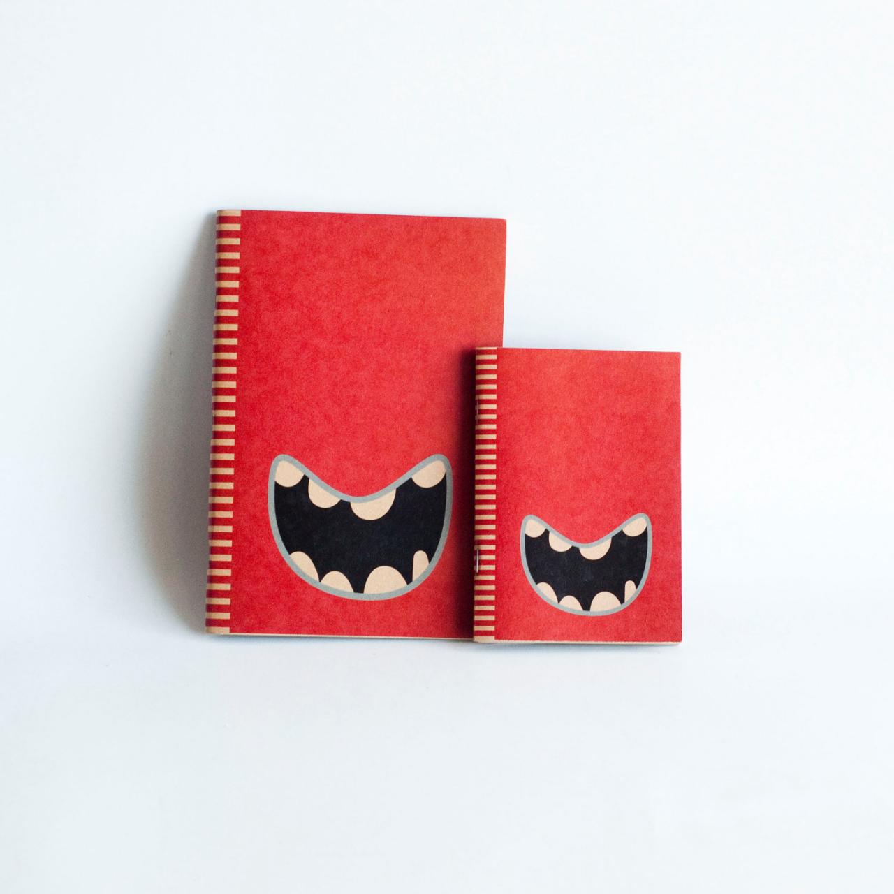 SET OF 2 : Kraft Paper & Saddled Stitched Notebooks - Red Monster