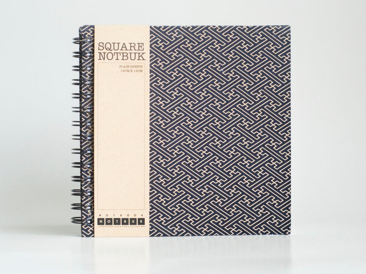 Square Sketch Doodle Notebook - Japanese Sayagata Patterns Fabric Wrapped