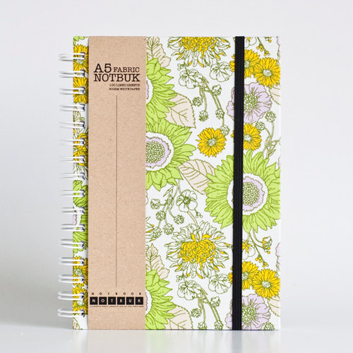 A5 Natural Floral Fabric Wrapped Notebook With Elastic Band (choose From Line / Empty Sheets)