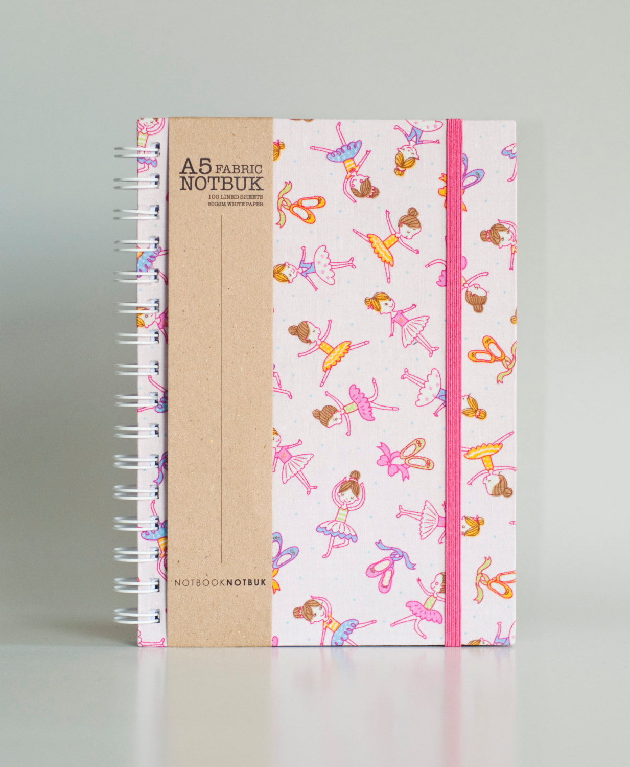 A5 Ballerina Girls Fabric Wrapped Notebook With Elastic Band (choose From Line / Empty Sheets)