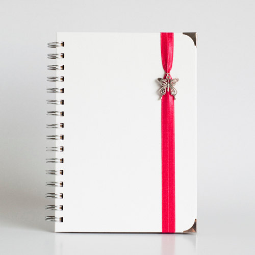 Dream - Red With Butterfly Charms And Book Corners (white Leather Textured Hard Cover With Kraft Paper)