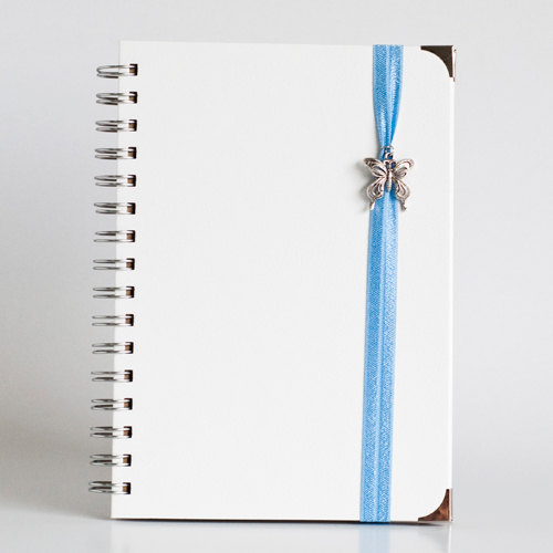 Dream - Blue With Butterfly Charms And Book Corners (white Leather Textured Hard Cover With Kraft Paper)