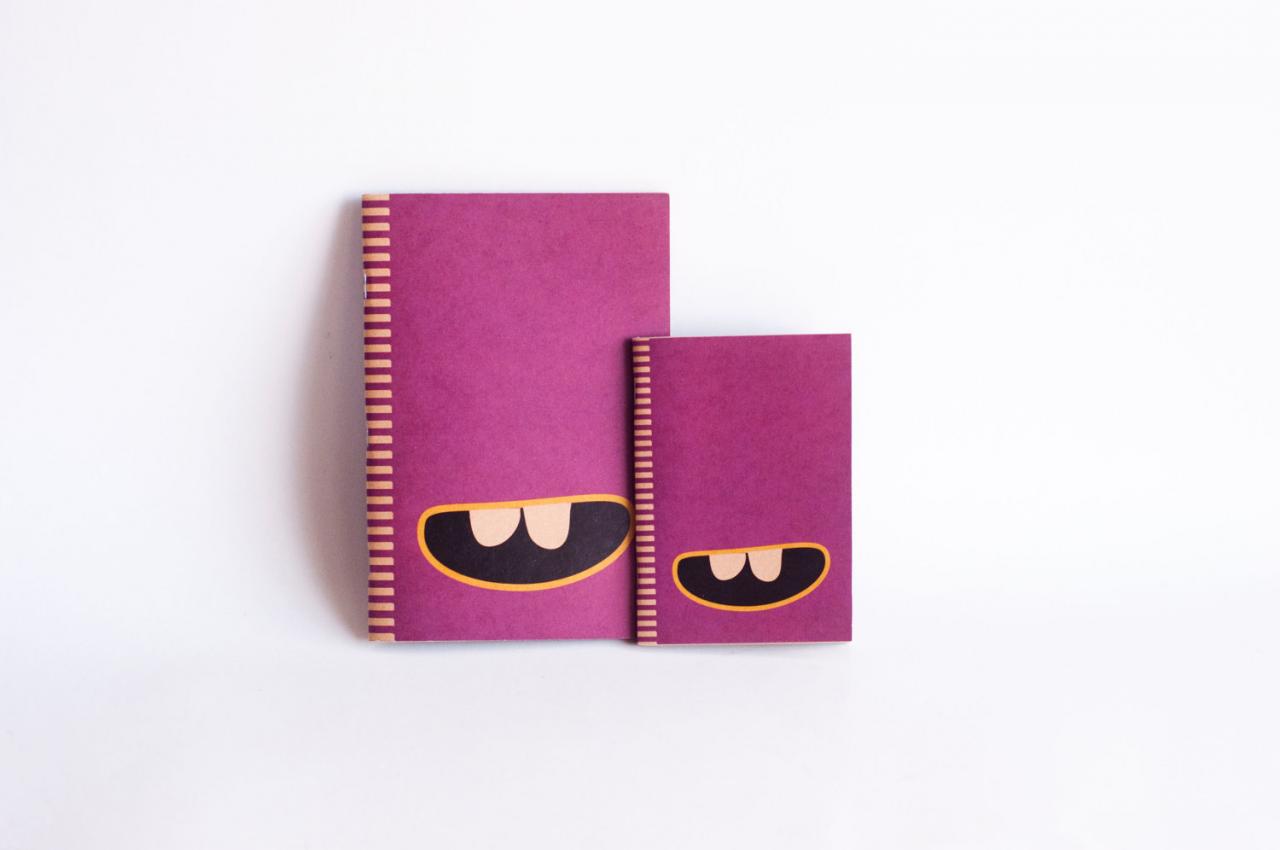SET OF 2 : Kraft Paper & Saddled Stitched Notebooks - Purple Monster