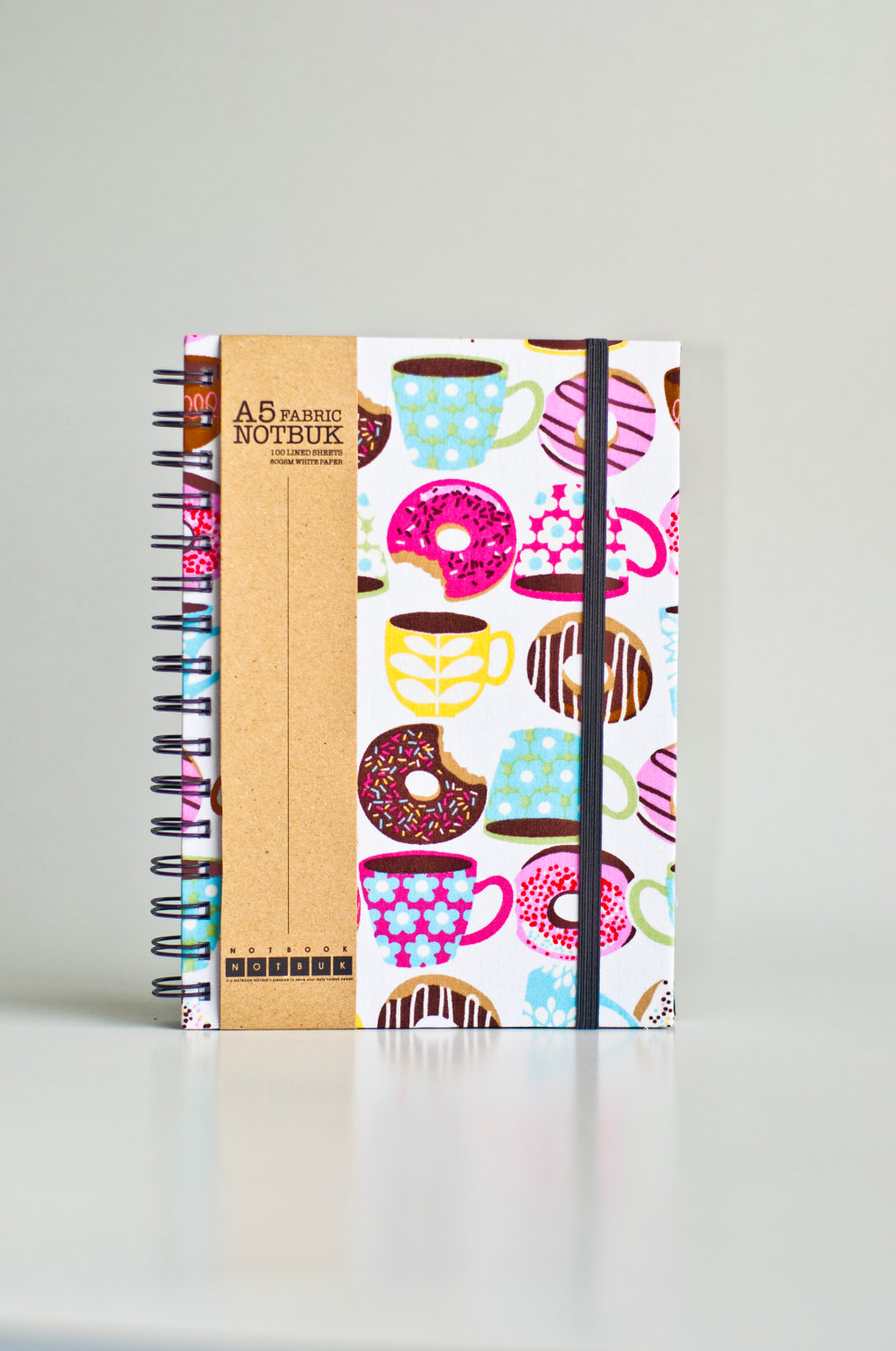 A5 Coffee & Donuts Fabric Wrapped Notebook With Elastic Band (choose From Line / Empty Sheets)