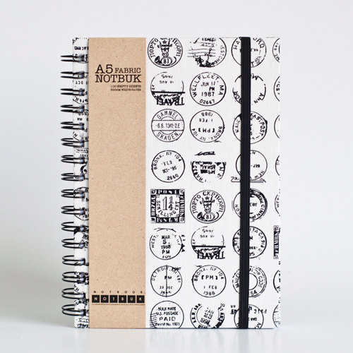 A5 Post Stamp Fabric Wrapped Notebook with Elastic Band (choose from line / empty sheets)