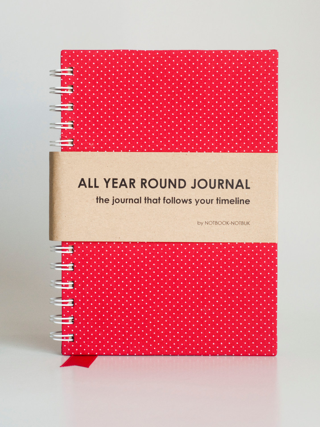 All Year Round Timeless Journal (self Filled Dates, Months & Years, Fabric Wrapped) - Red Polkadots