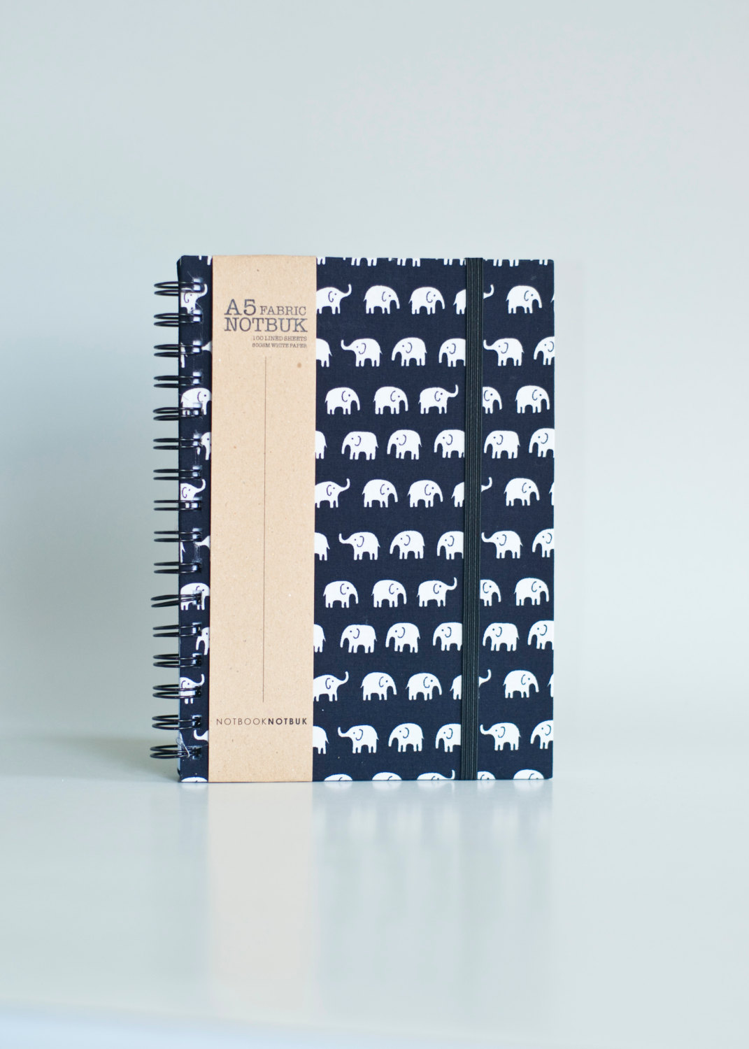 A5 Elephants Fabric Wrapped Notebook With Elastic Band (choose From Line / Empty Sheets)